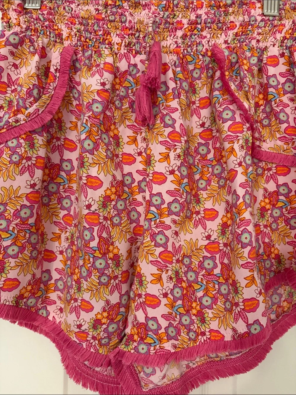 Lounge Shorts Pink Floral Fringe-Trim Lounge Shorts Boho Style Japna - Medium EU
